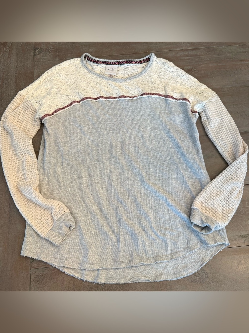 Knox Rose Shirt Women's XL White Gray Long Sleeve Top Lace Preowned